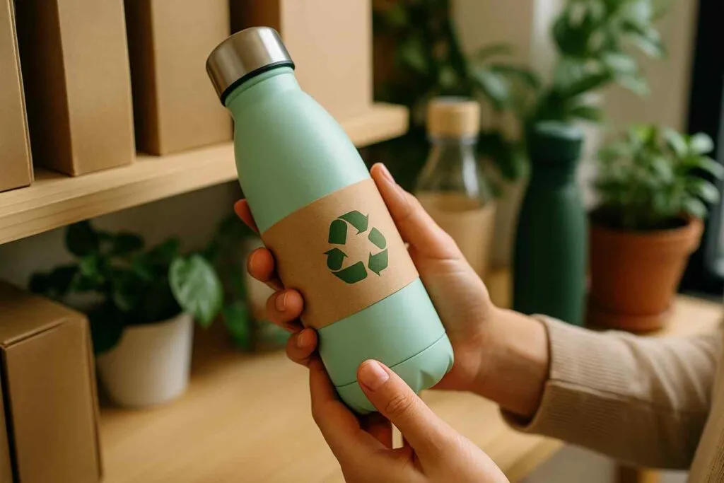 sustainable water bottles to be more sustainable look for recycled or plant based materials and check the company values and where the bottle is made 1024x683